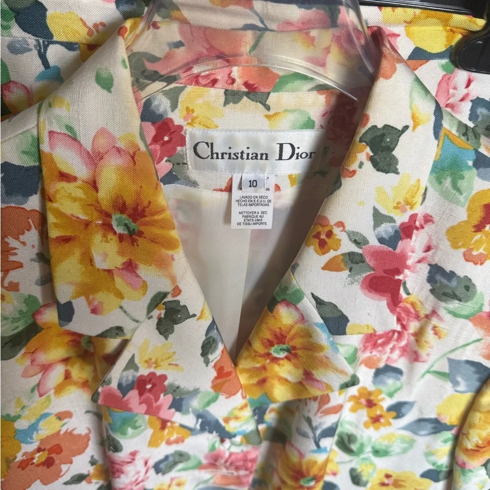 Vintage Christian Dior Floral Print Suit Skirt & Blazer Jacket Size 10 Rare